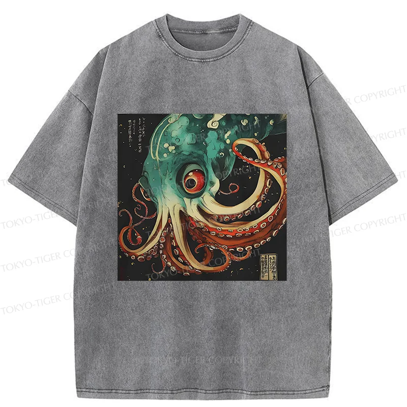 Tokyo-Tiger Deep Sea Octopus Monster Washed T-Shirt