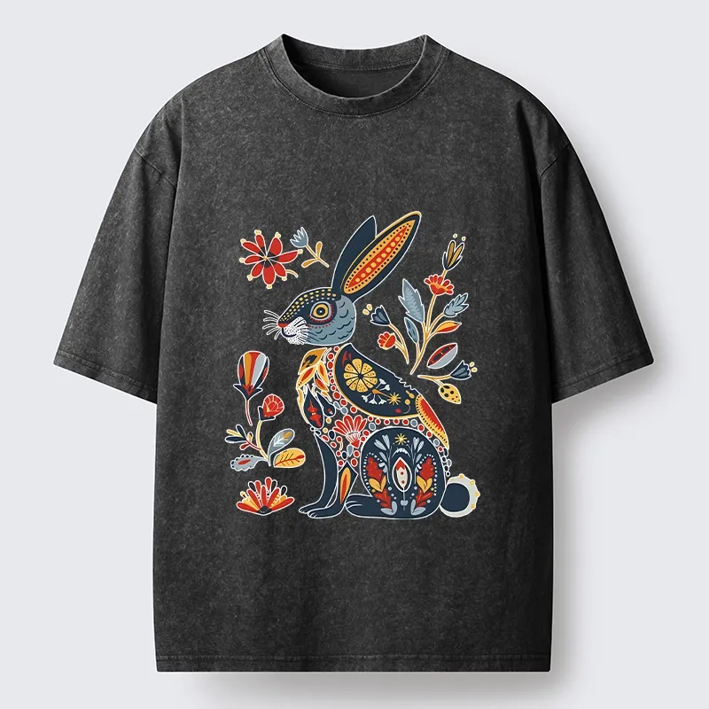 Tokyo-Tiger Folk Hare Bloom Washed T-Shirt