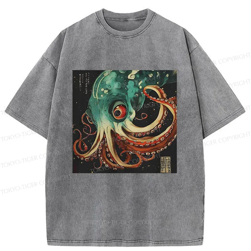 Tokyo-Tiger Deep Sea Octopus Monster Washed T-Shirt