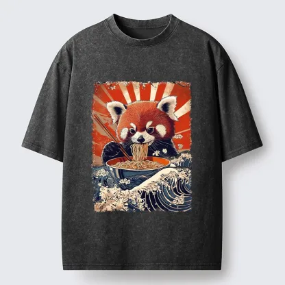 Tokyo-Tiger Red Panda Noodle Fun Washed T-Shirt