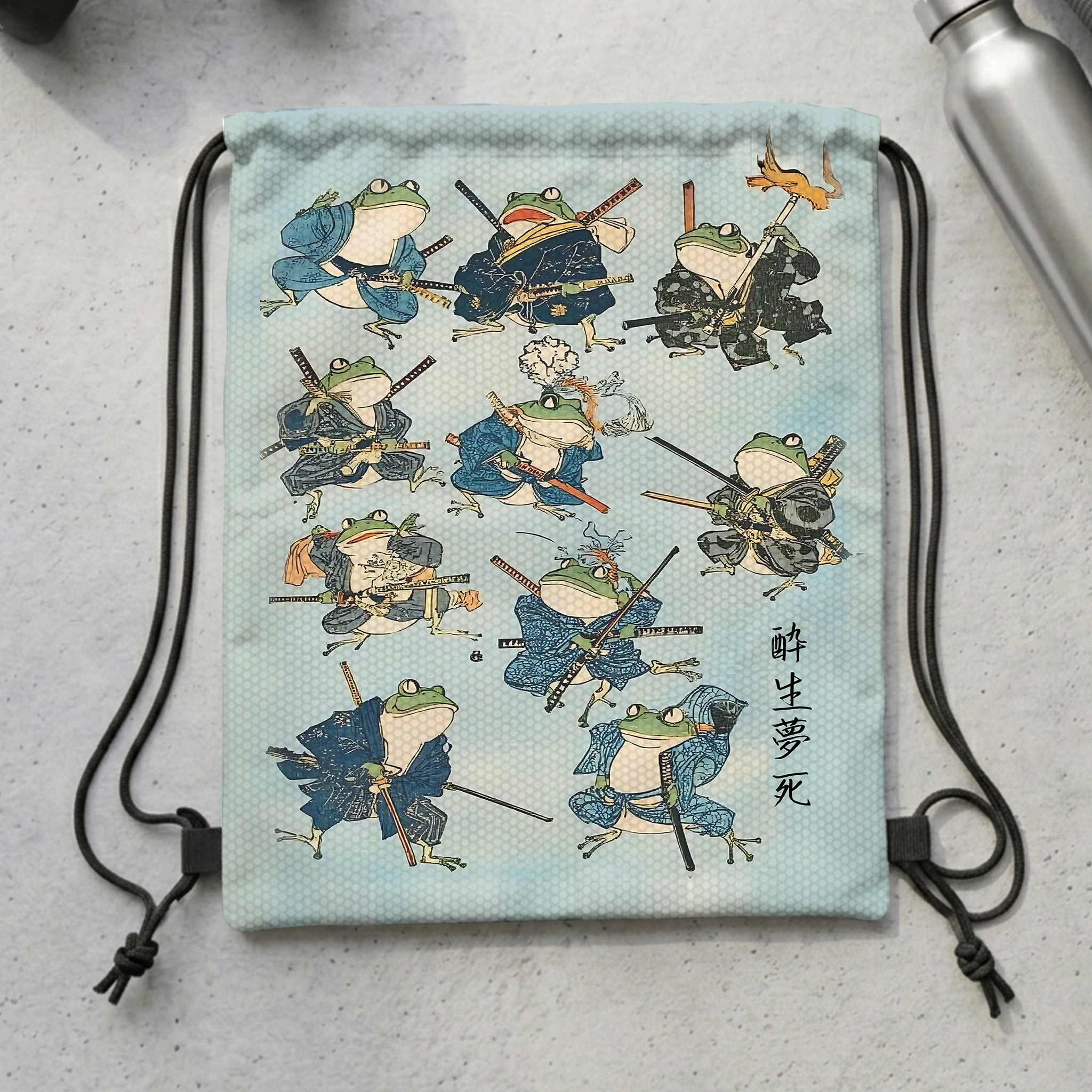 Tokyo-Tiger Frog Samurai Drawstring Backpack