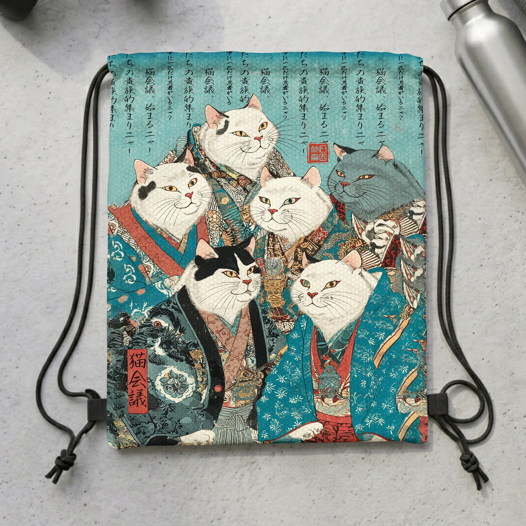 Tokyo-Tiger Formal Gathering of Ukiyo-e Cat Nobles Drawstring Backpack
