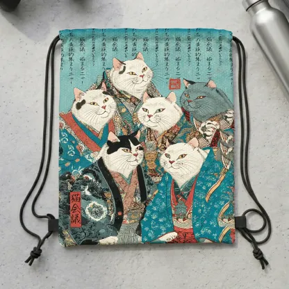 Tokyo-Tiger Formal Gathering of Ukiyo-e Cat Nobles Drawstring Backpack