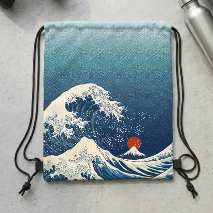 Tokyo-Tiger The Great Wave Off Fuji Drawstring Backpack