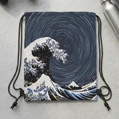 Tokyo-Tiger Great Wave Drawstring Backpack