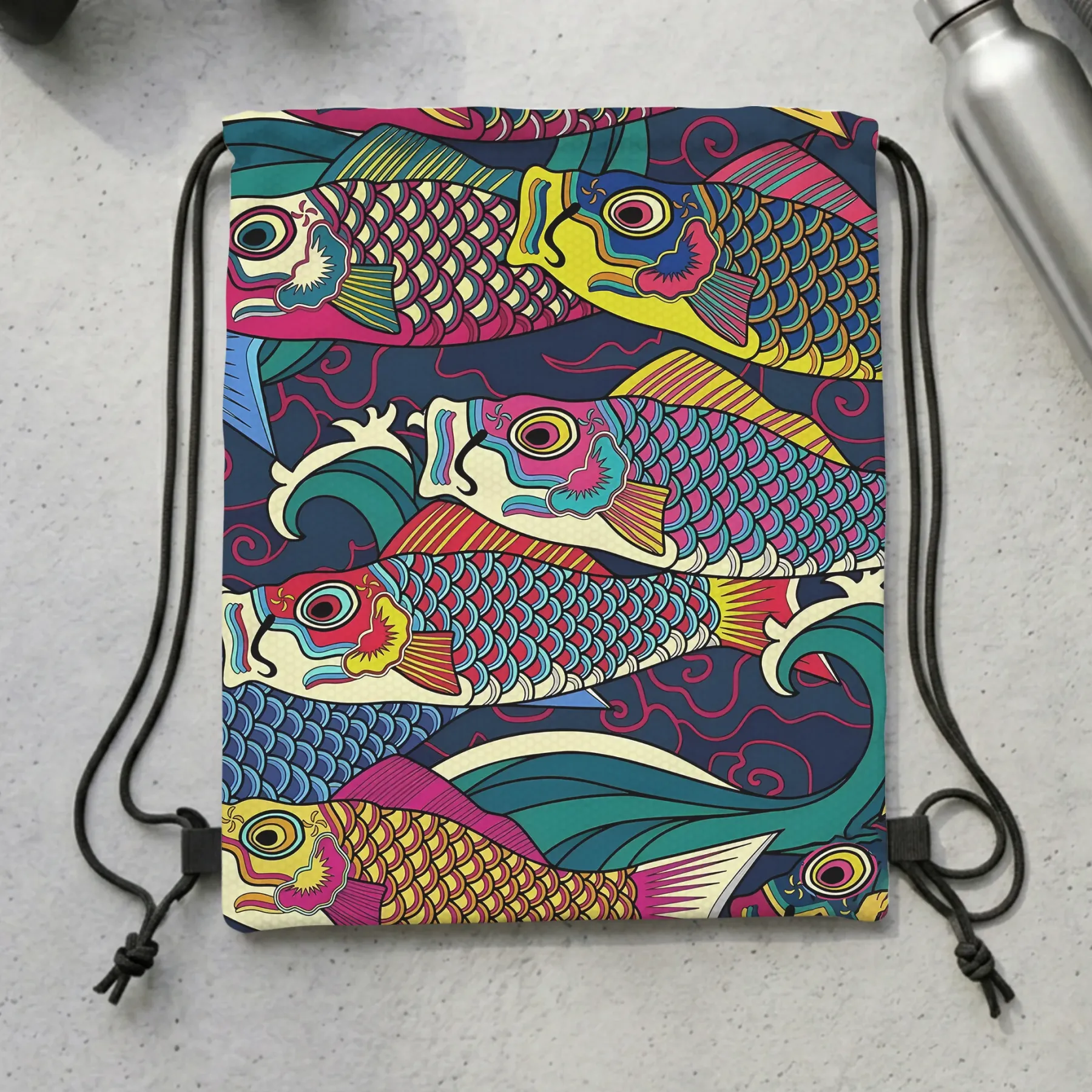 Tokyo-Tiger Colorful Japanese Koinobori Drawstring Backpack