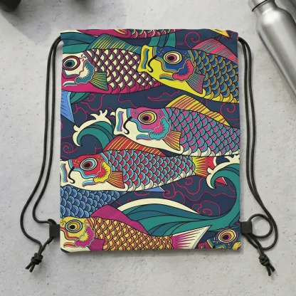 Tokyo-Tiger Colorful Japanese Koinobori Drawstring Backpack