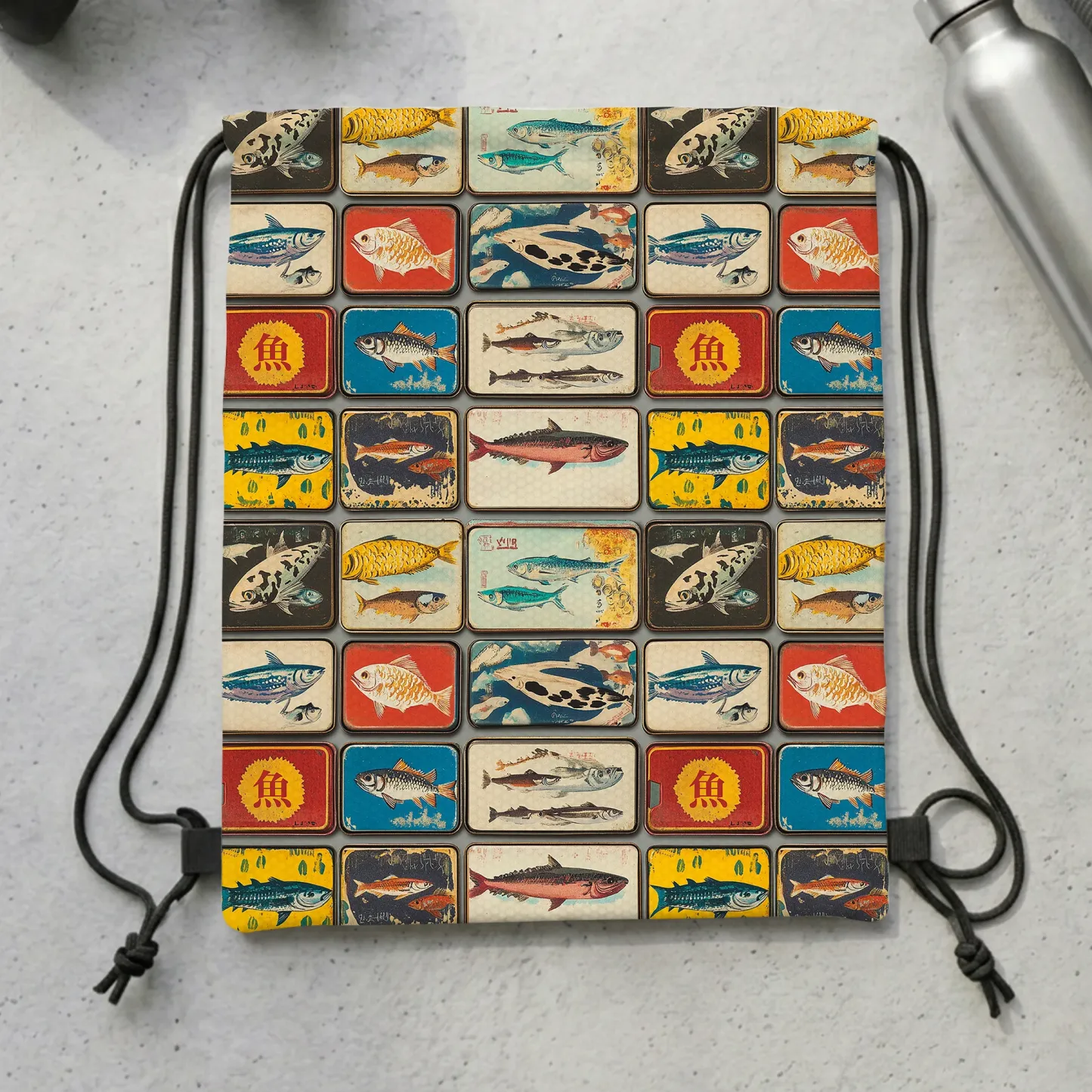 Tokyo-Tiger Vintage Fish Collection Drawstring Backpack