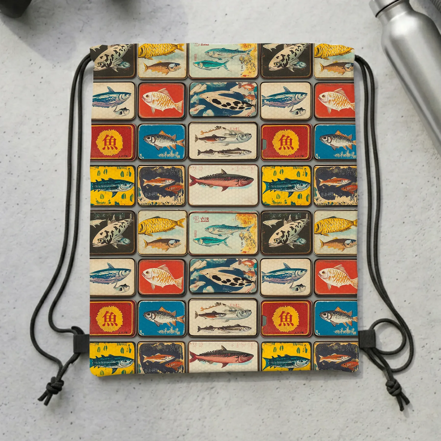 Tokyo-Tiger Vintage Fish Collection Drawstring Backpack