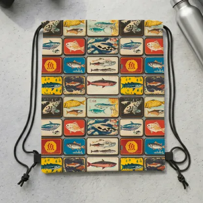 Tokyo-Tiger Vintage Fish Collection Drawstring Backpack