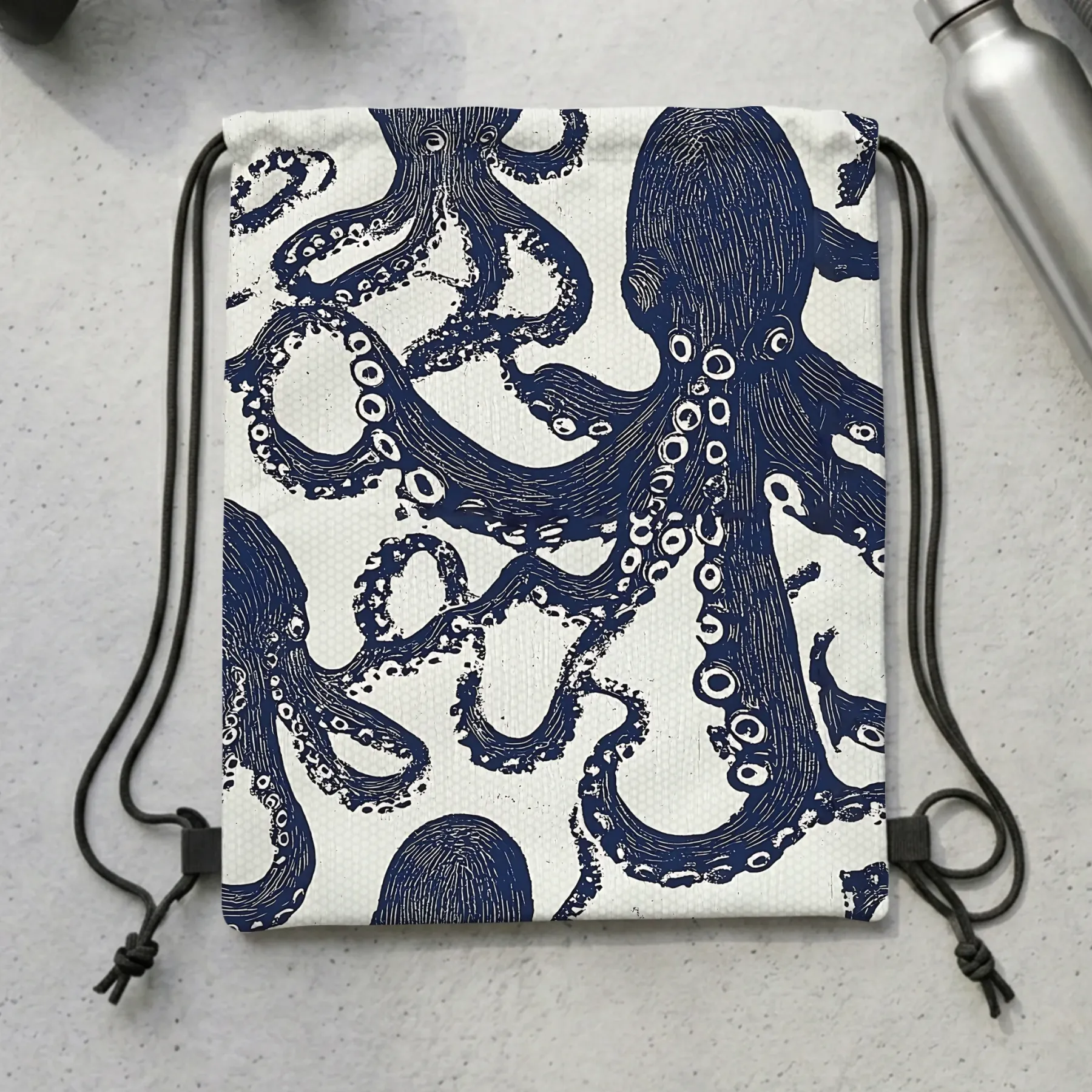 Tokyo-Tiger Ocean Octopus Drawstring Backpack