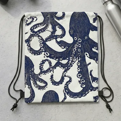 Tokyo-Tiger Ocean Octopus Drawstring Backpack