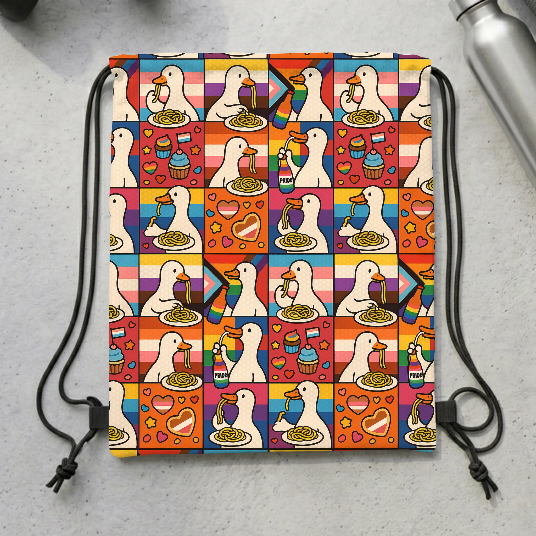 Tokyo-Tiger More Spaghetti Less Upsetti Goose Eat Spaghetti Drawstring Backpack