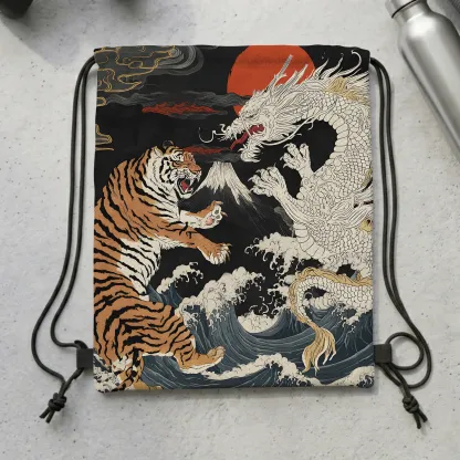 Tokyo-Tiger Fight Between Dragon And Tiger Drawstring Backpack
