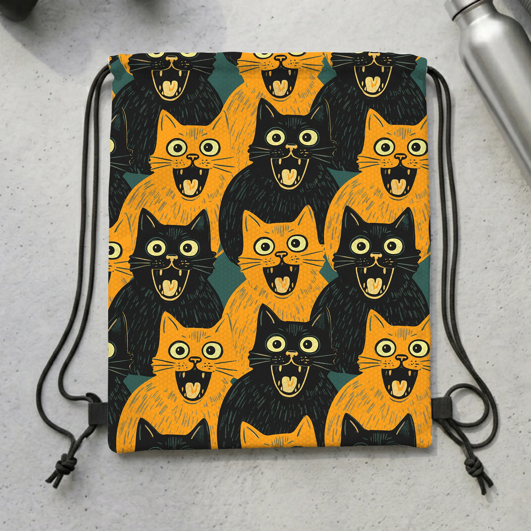 Tokyo-Tiger Yellow Cat And Black Cat Drawstring Backpack
