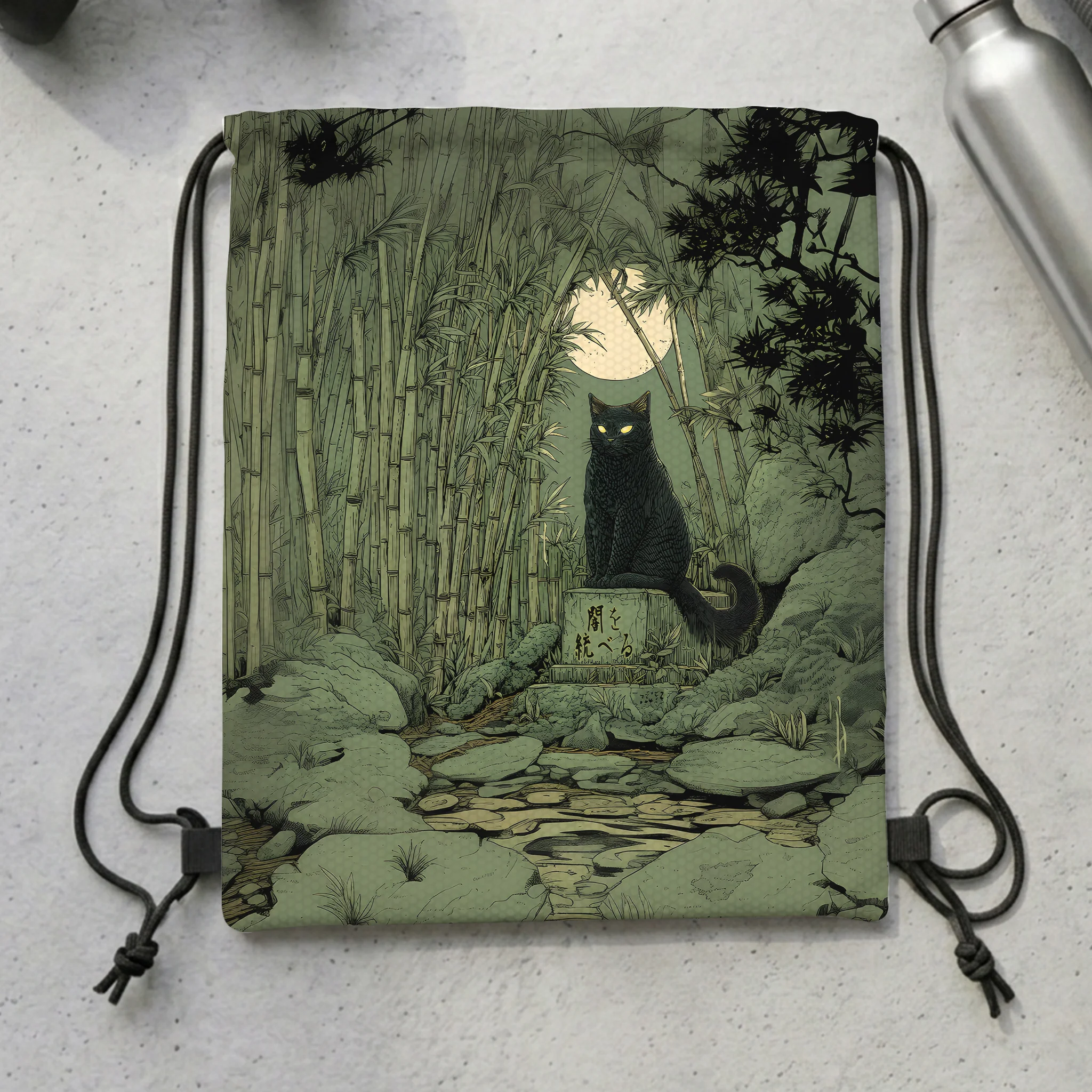 Tokyo-Tiger Cat Under The Moon Drawstring Backpack