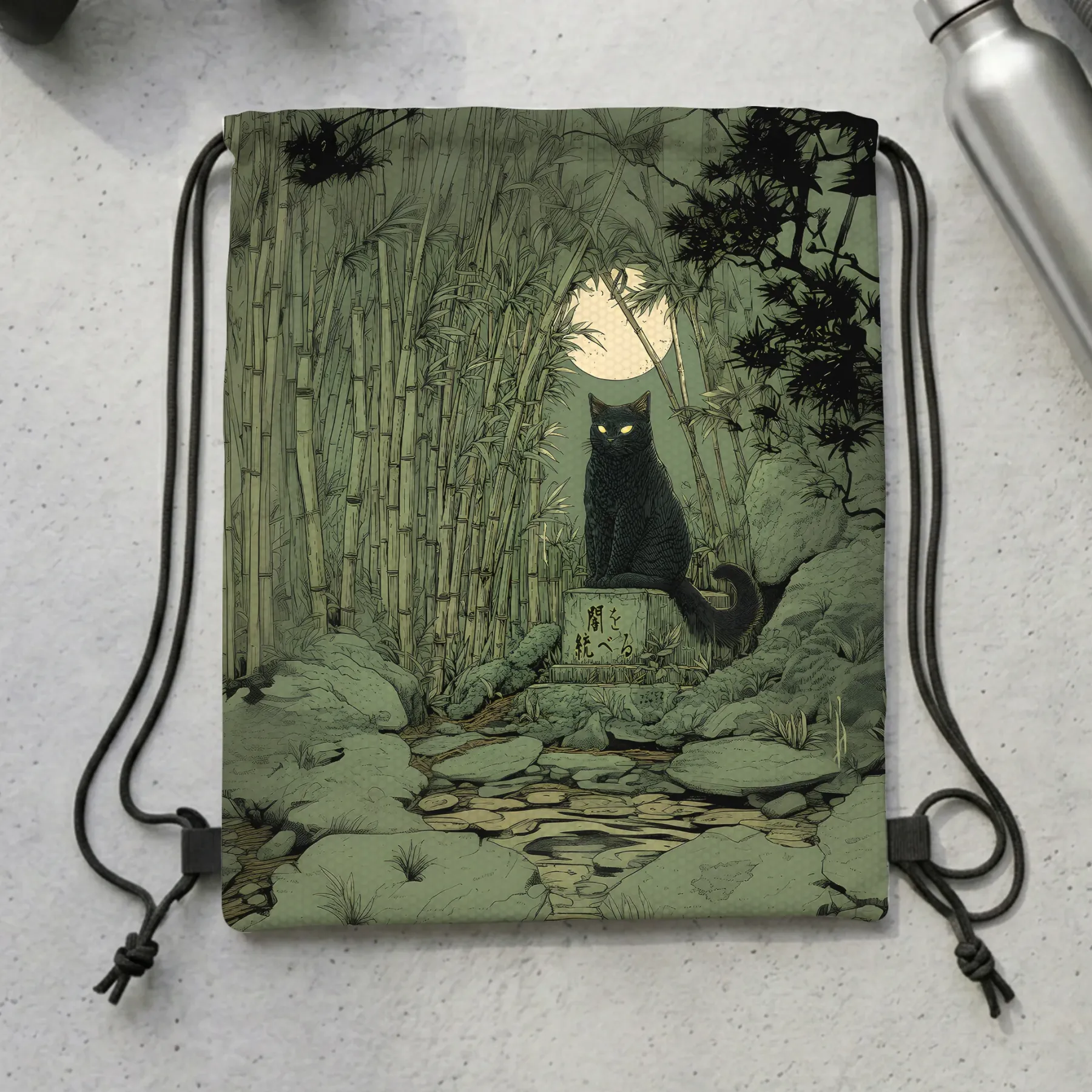 Tokyo-Tiger Cat Under The Moon Drawstring Backpack