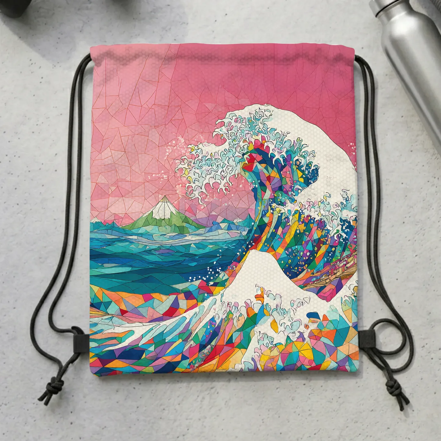 Tokyo-Tiger Colorful Prismatic Wave Drawstring Backpack