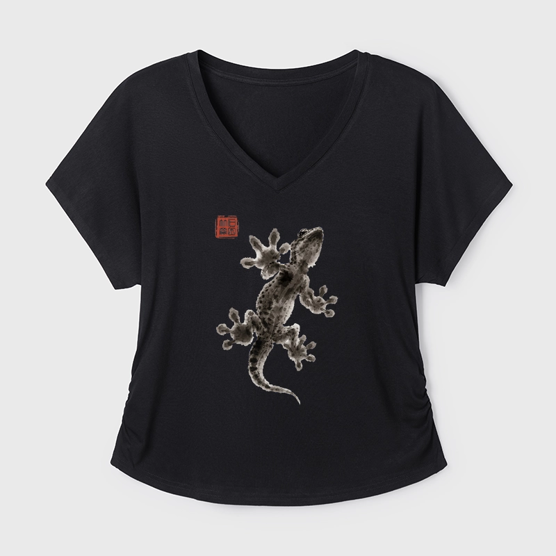 Tokyo-Tiger Minimal Asian Ink Brush Gecko Vibe Modal Dolman Sleeve T-Shirt