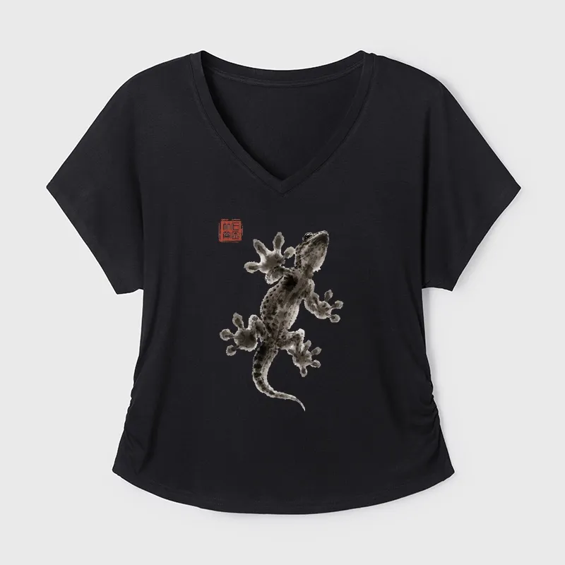 Tokyo-Tiger Minimal Asian Ink Brush Gecko Vibe Modal Dolman Sleeve T-Shirt