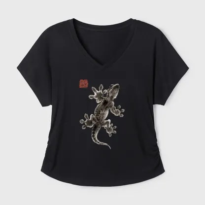 Tokyo-Tiger Minimal Asian Ink Brush Gecko Vibe Modal Dolman Sleeve T-Shirt