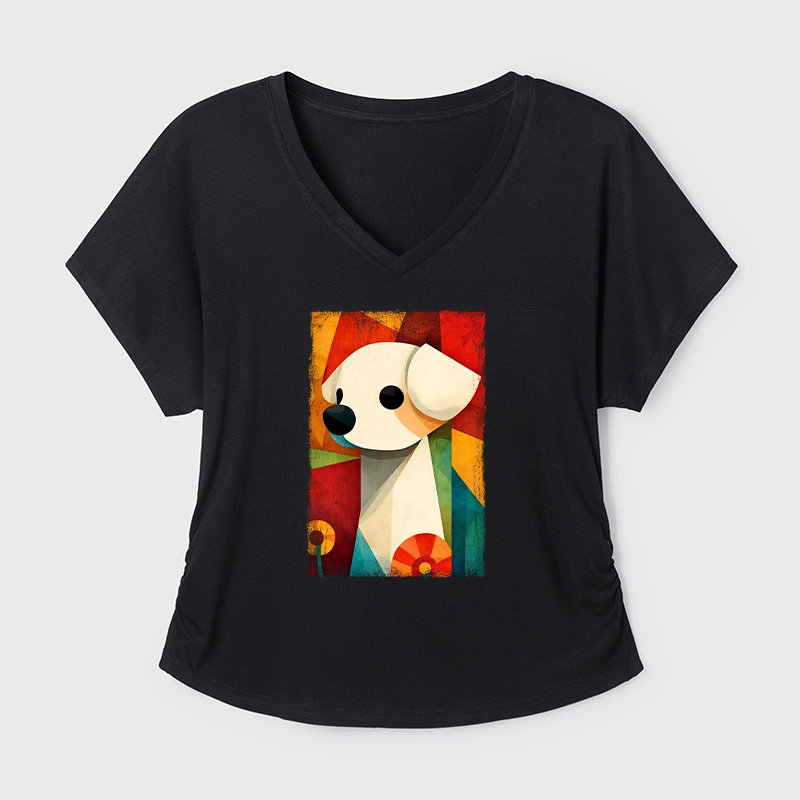 Tokyo-Tiger Retro Abstract Color Block Puppy Art Modal Dolman Sleeve T-Shirt