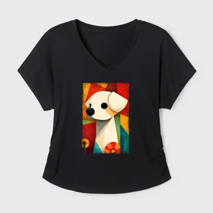 Tokyo-Tiger Retro Abstract Color Block Puppy Art Modal Dolman Sleeve T-Shirt