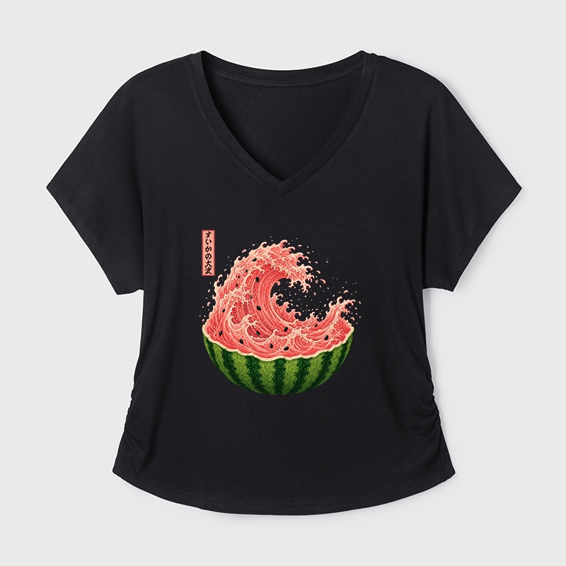 Tokyo-Tiger Watermelon Wave Summer Ukiyo Art Modal Dolman Sleeve T-Shirt