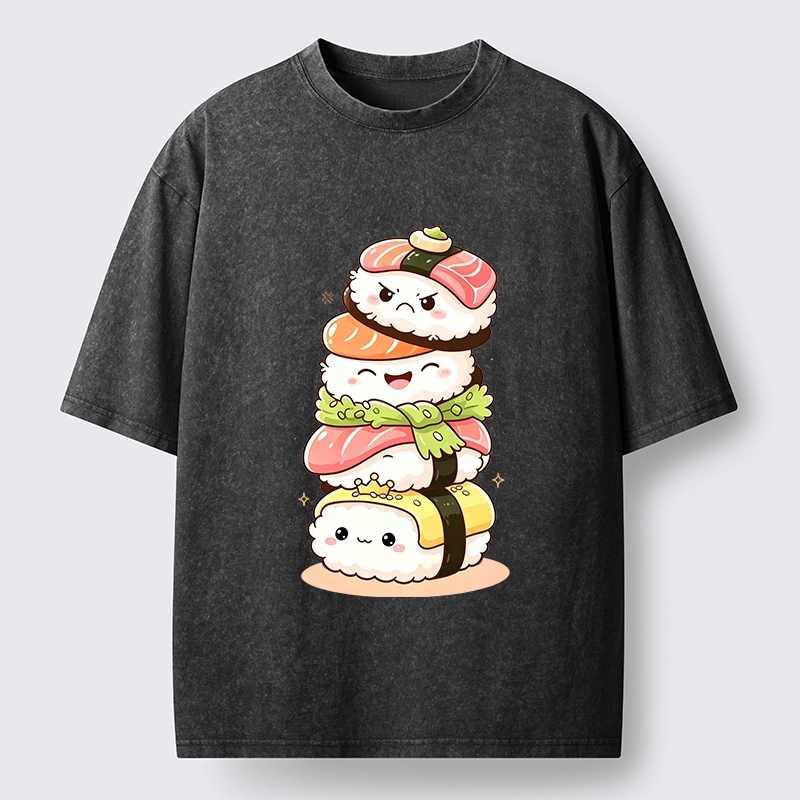 Tokyo-Tiger Cute Sushi Stack Squad Washed T-Shirt