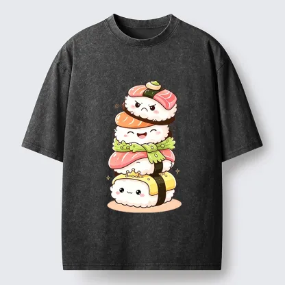 Tokyo-Tiger Cute Sushi Stack Squad Washed T-Shirt