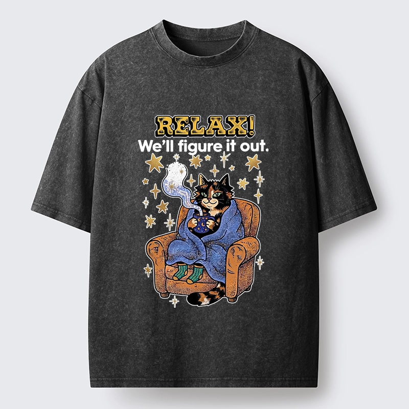 Tokyo-Tiger Chill Cat Relax Mode Washed T-Shirt