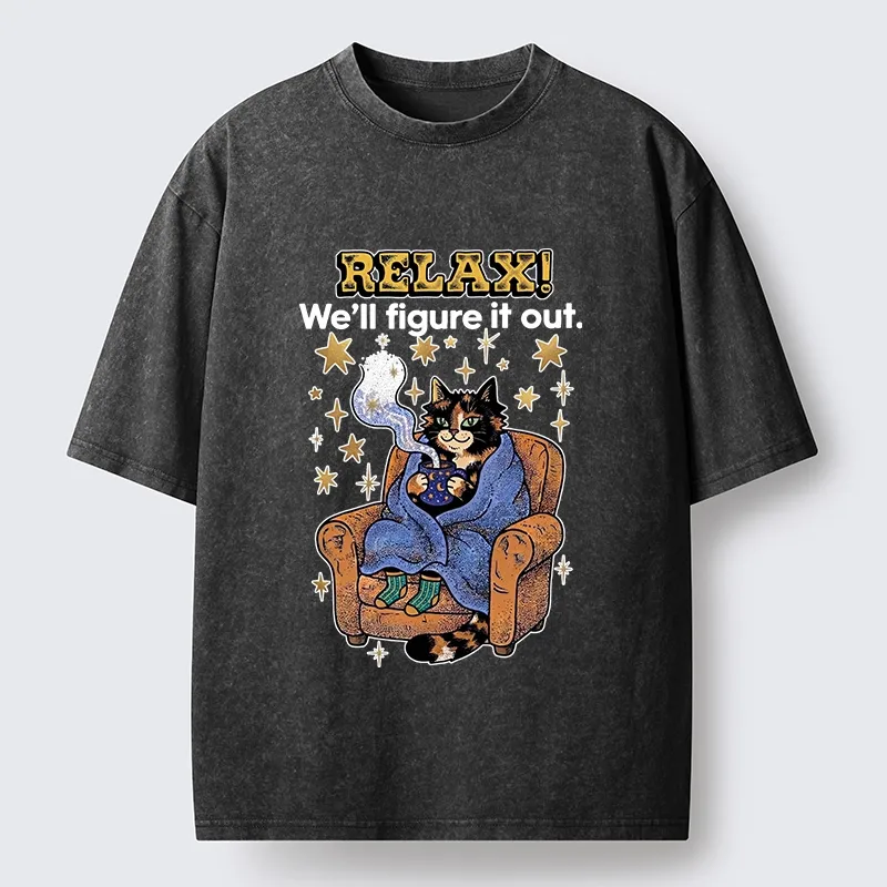 Tokyo-Tiger Chill Cat Relax Mode Washed T-Shirt