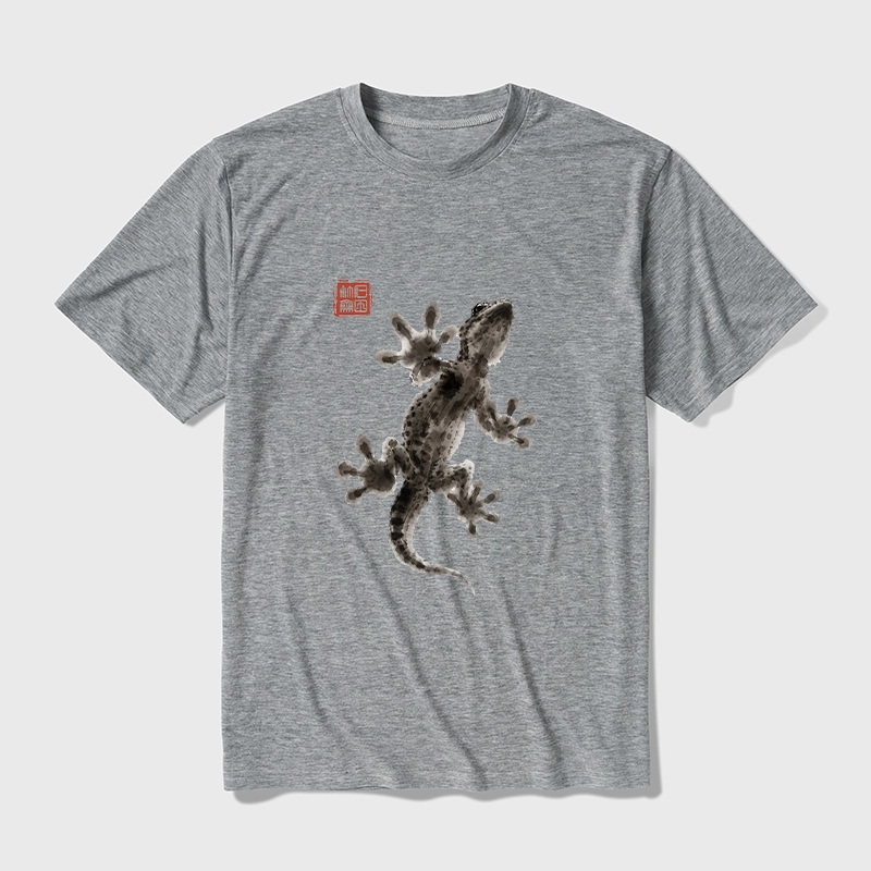 Tokyo-Tiger Minimal Asian Ink Brush Gecko Vibe Cotton Blend T-Shirt