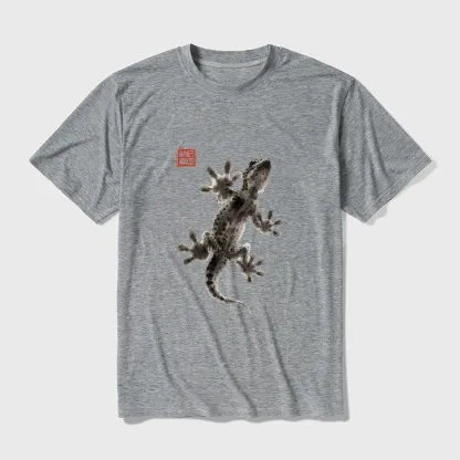 Tokyo-Tiger Minimal Asian Ink Brush Gecko Vibe Cotton Blend T-Shirt