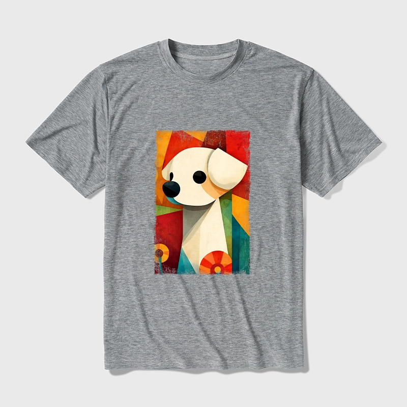 Tokyo-Tiger Retro Abstract Color Block Puppy Art Cotton Blend T-Shirt