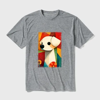 Tokyo-Tiger Retro Abstract Color Block Puppy Art Cotton Blend T-Shirt