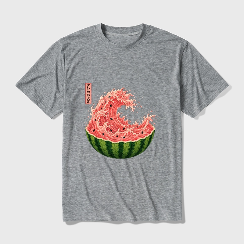 Tokyo-Tiger Watermelon Wave Summer Ukiyo Art Cotton Blend T-Shirt