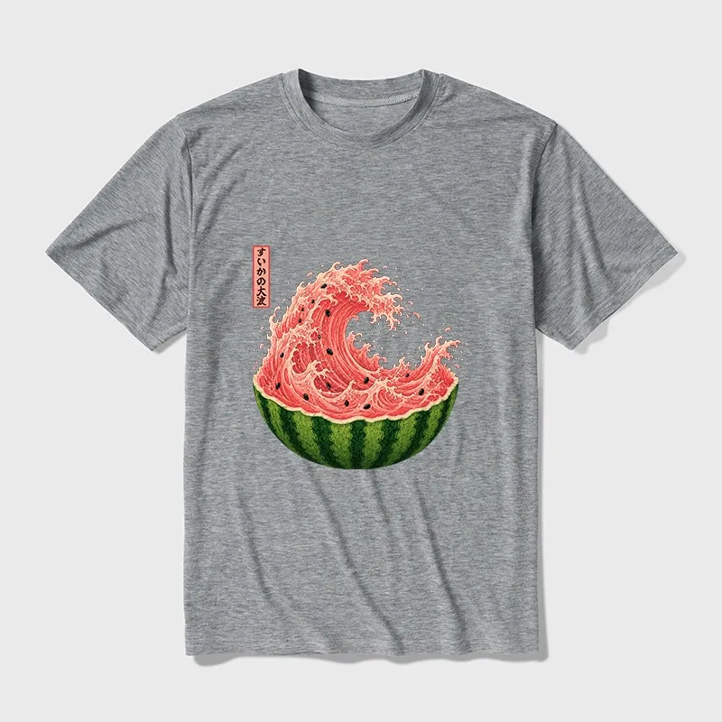 Tokyo-Tiger Watermelon Wave Summer Ukiyo Art Cotton Blend T-Shirt