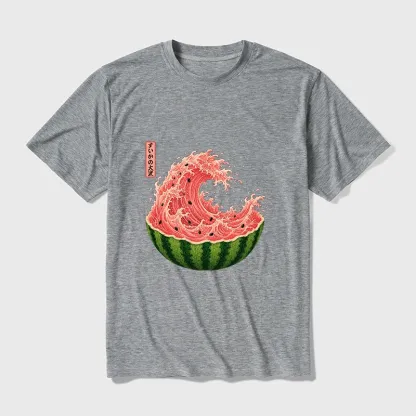 Tokyo-Tiger Watermelon Wave Summer Ukiyo Art Cotton Blend T-Shirt