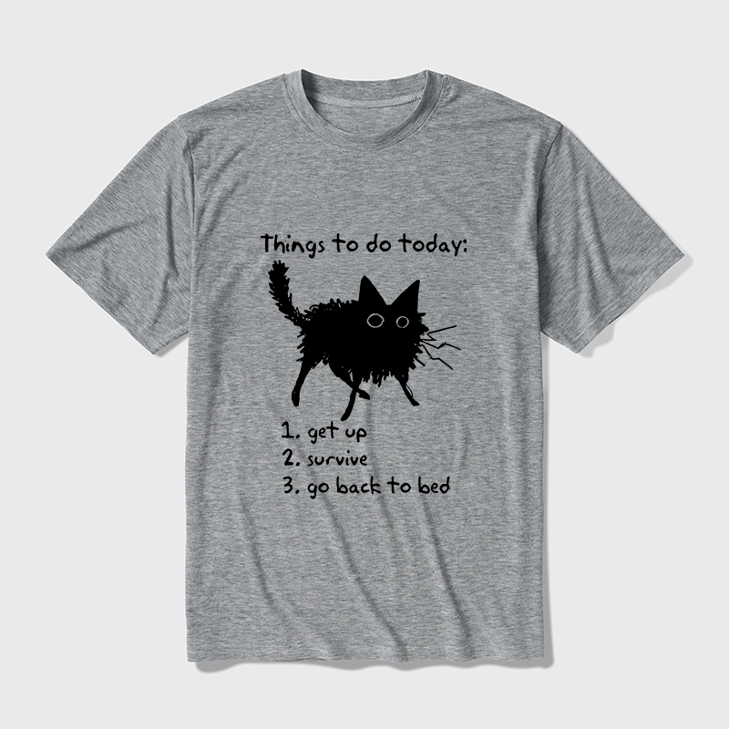 Tokyo-Tiger Lazy Cat Survive Day Funny Meme Cotton Blend T-Shirt