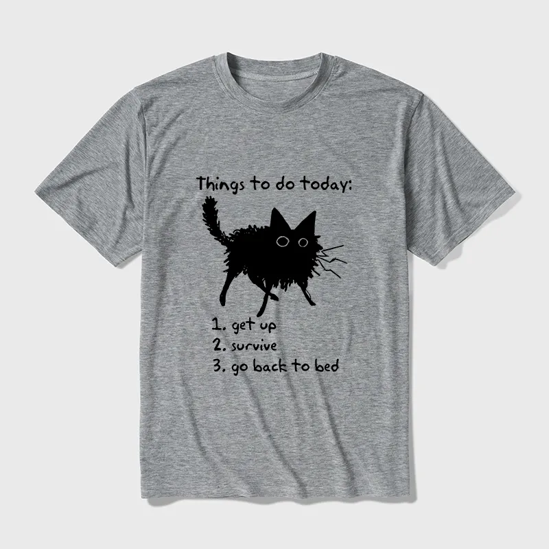 Tokyo-Tiger Lazy Cat Survive Day Funny Meme Cotton Blend T-Shirt