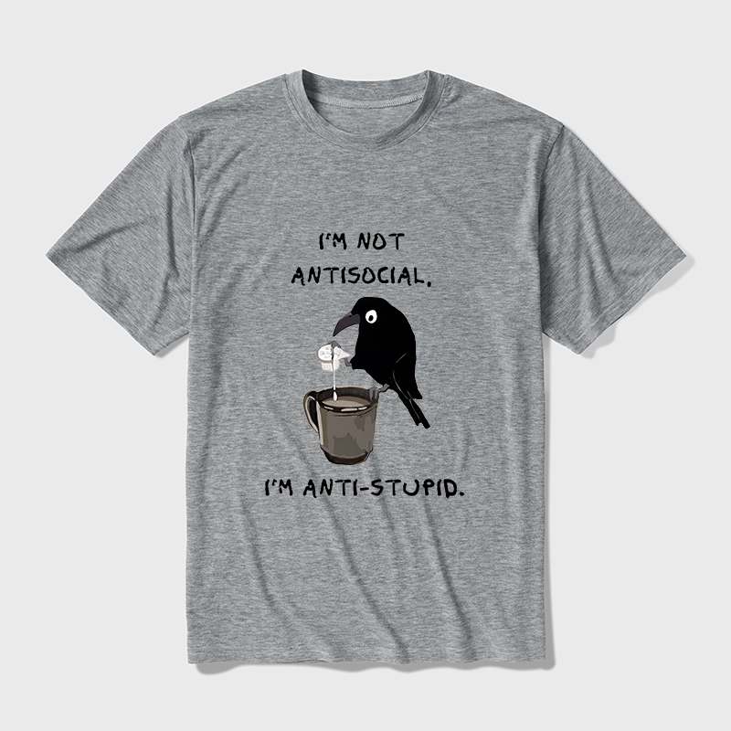 Tokyo-Tiger Cool Crow Sips Calm Coffee Alone Cotton Blend T-Shirt