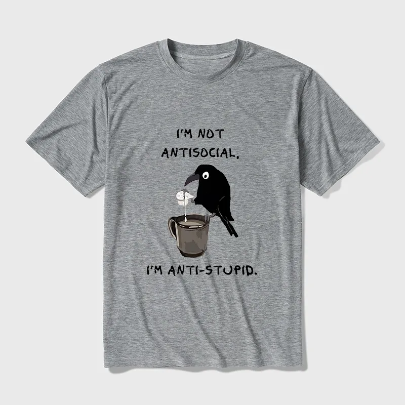 Tokyo-Tiger Cool Crow Sips Calm Coffee Alone Cotton Blend T-Shirt Sale