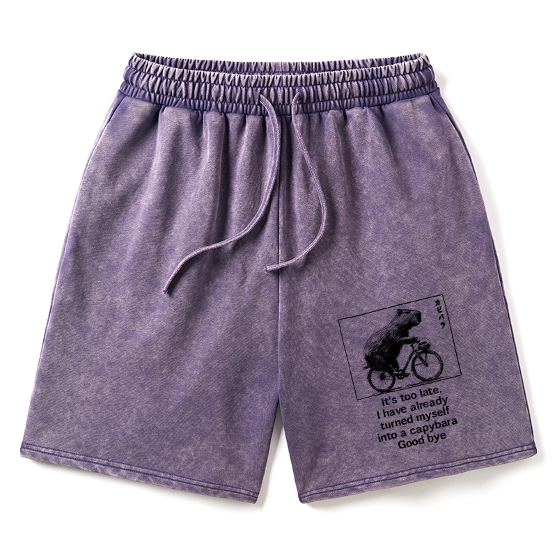 Tokyo-Tiger Funny Capybara Riding A Bicycle Washed Shorts