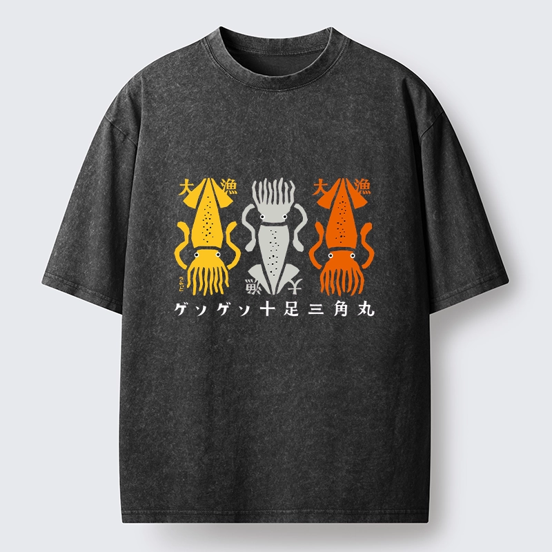 Tokyo‑Tiger Meme Squid Party Time Washed T‑-Shirt