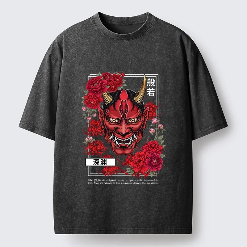 Tokyo‑Tiger Cool Oni Floral Art Washed T‑-Shirt