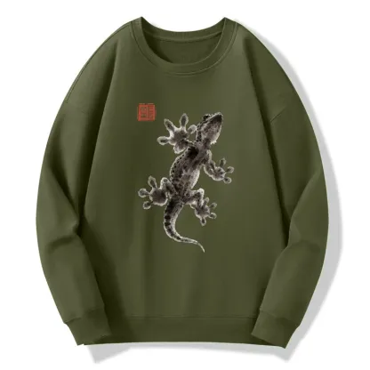 Tokyo-Tiger Minimal Asian Ink Brush Gecko Vibe Classic Sweatshirt
