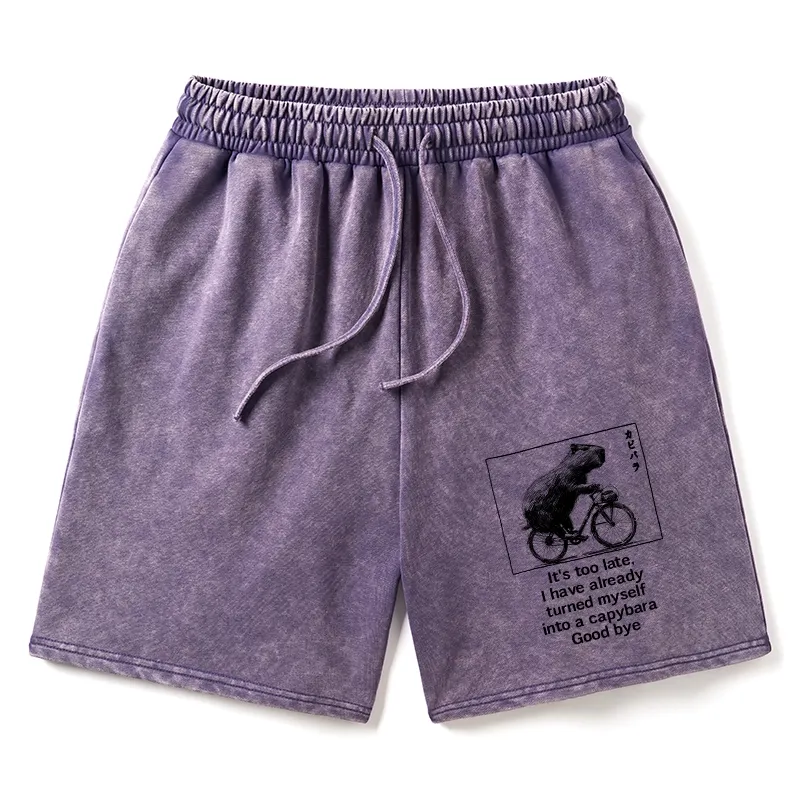 Tokyo-Tiger Funny Capybara Riding A Bicycle Washed Shorts Sale