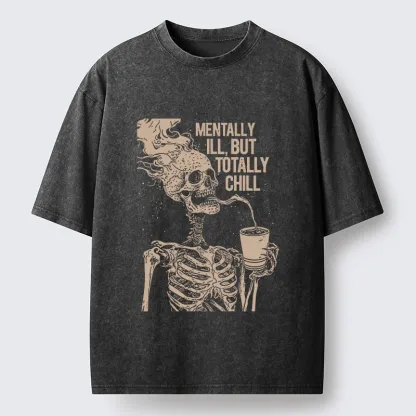 Tokyo‑Tiger Funny Skeleton Chill Washed T‑Shirt