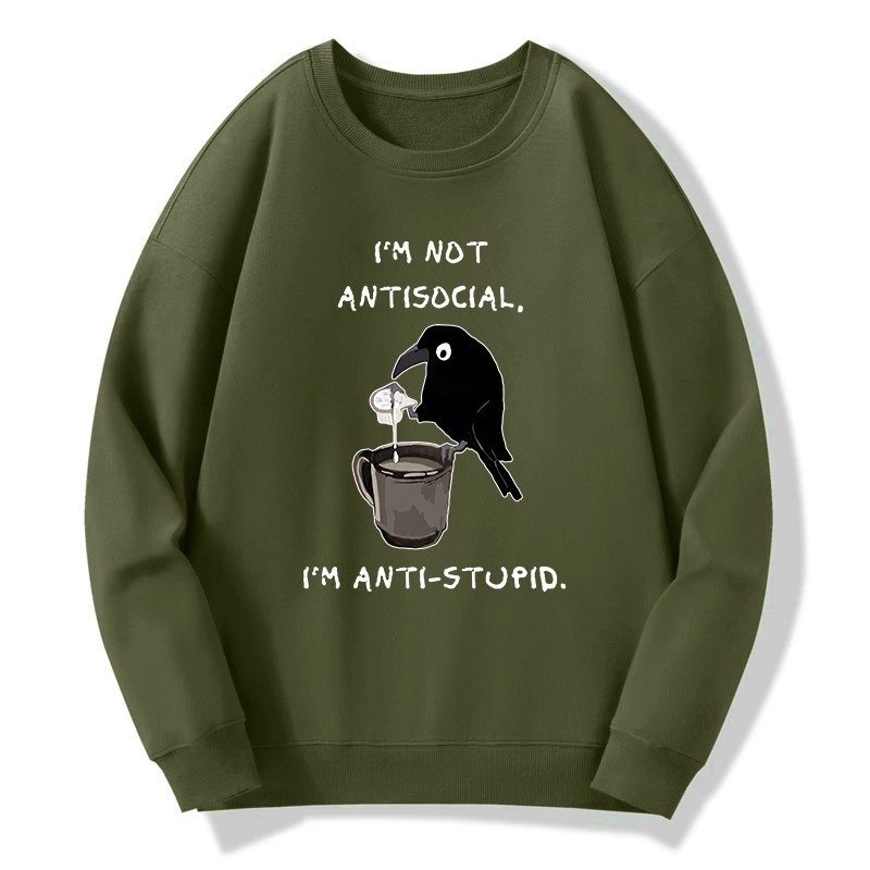 Tokyo-Tiger Cool Crow Sips Calm Coffee Alone Classic Sweatshirt